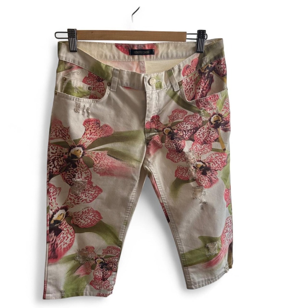 Roberto Cavalli SS2004 Orchid Print Capri Pants Small luxury